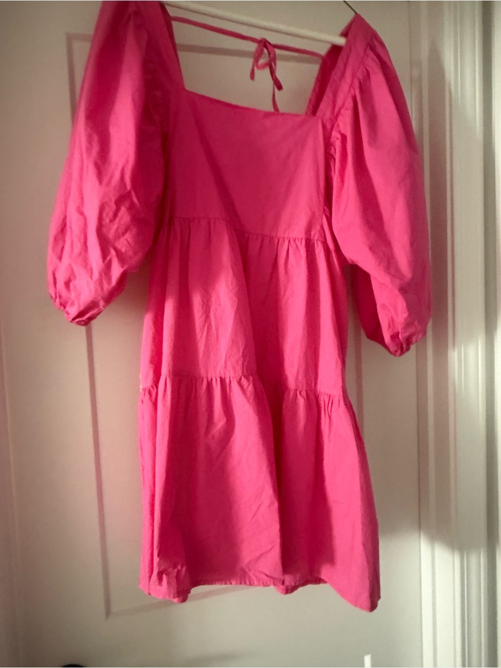 Puff Sleeve Tiered Pink Dress